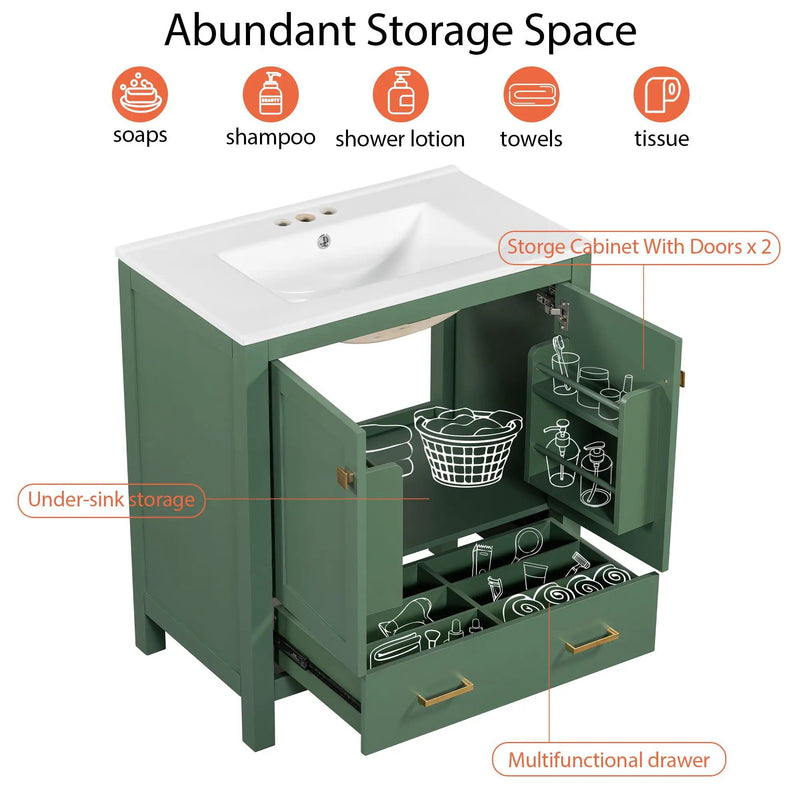 Bathroom Vanity With Single Sink, Combo Cabinet Undermount Sink, Bathroom Storage Cabinet With 2 Doors And A Drawer, Soft Closing, Multifunctional Storage, Solid Wood Frame by HouseOfZazla