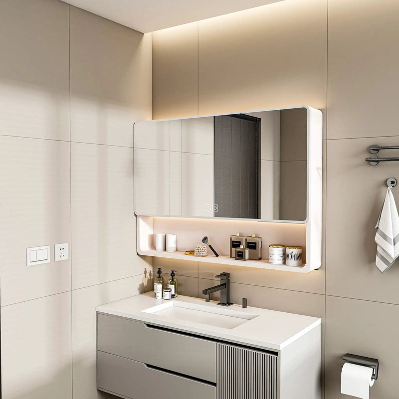 Aluminium Medicine Cabinet Mirror, With 3 Colors LED Light And Defogging Function - Khaki by HouseOfZazla