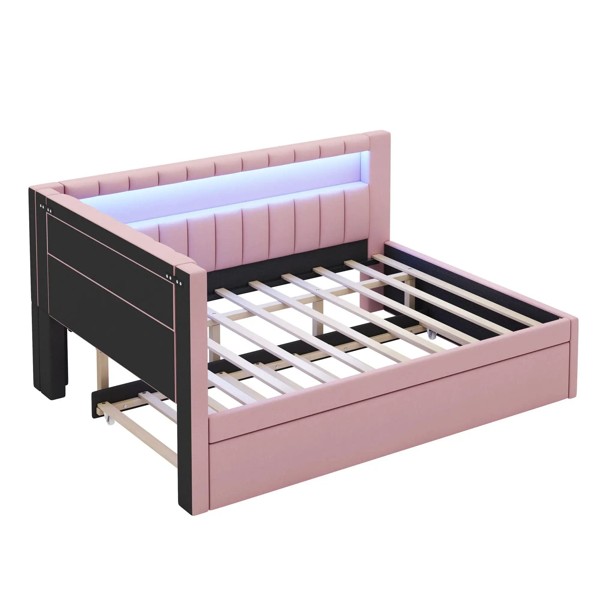 Upholstered Platform Bed With USB Ports And LED Belt