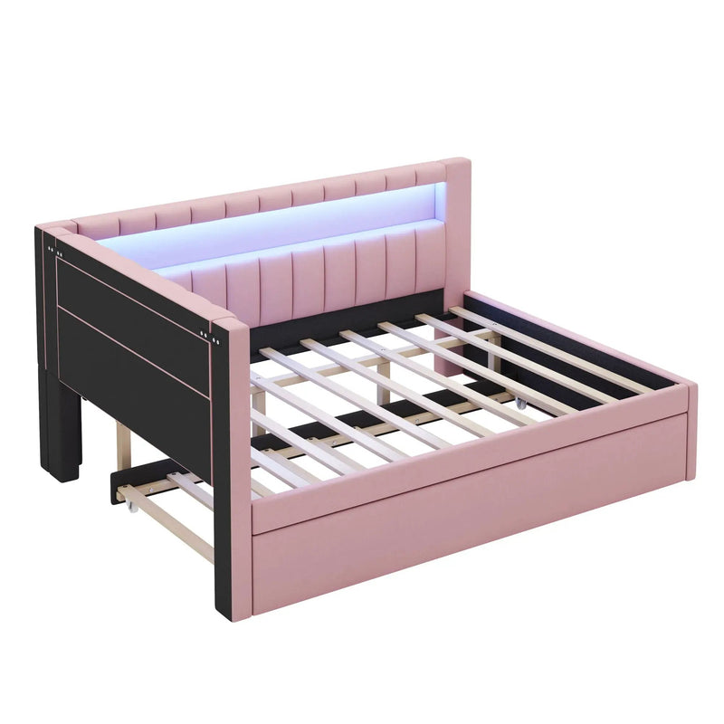 Upholstered Platform Bed With USB Ports And LED Belt