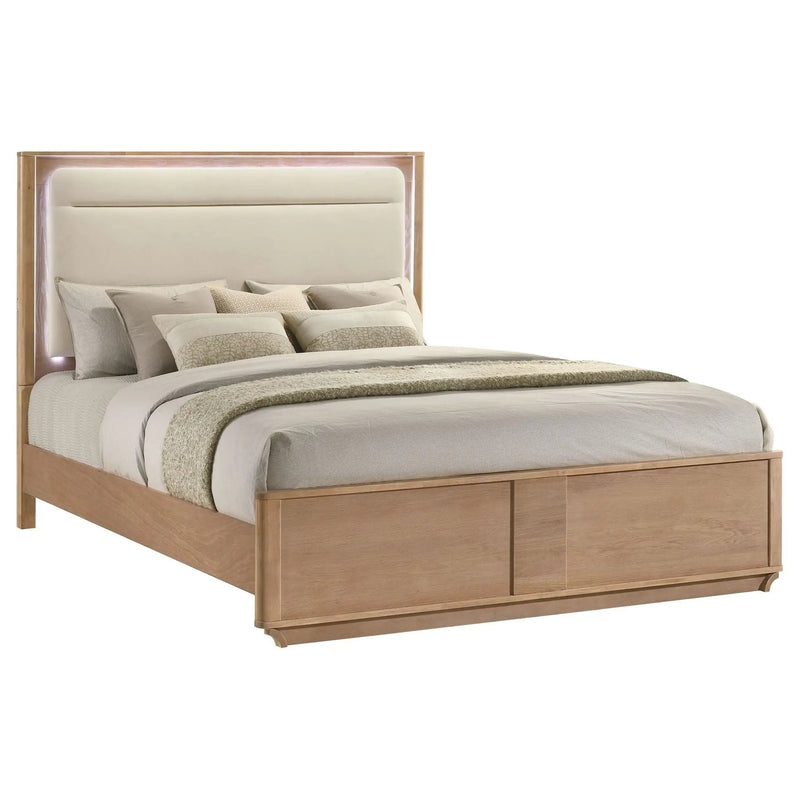 Leanne Eastern King LED Panel Bed Off White and Light Oak by Unique Piece Furniture