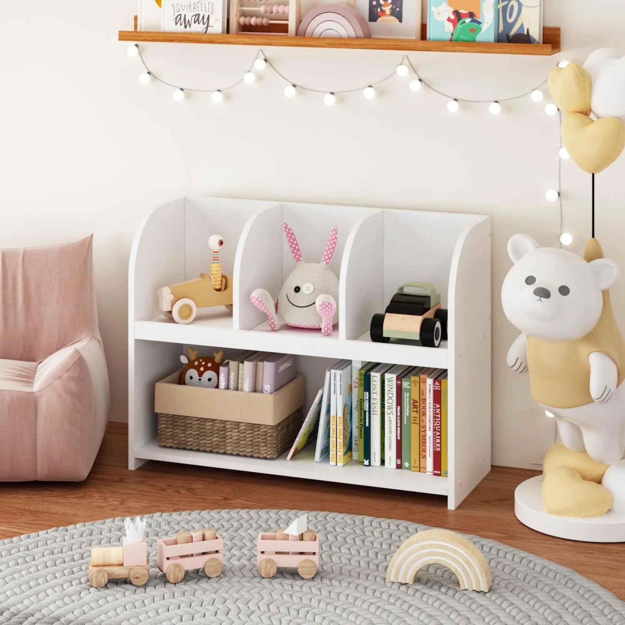 Bookcase With 4 Compartments, Storage Shelf For Toys And Books - White by HouseOfZazla
