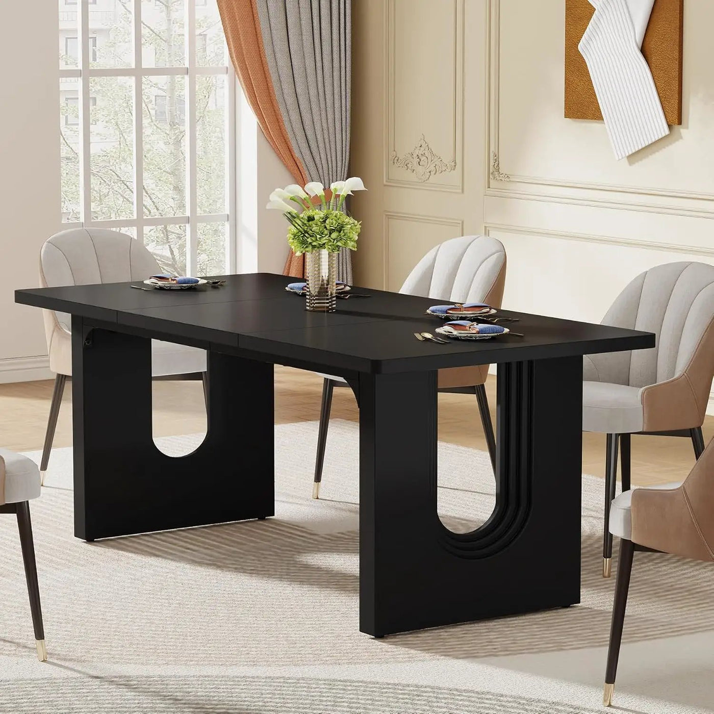 Rectangular Dining Table For 6 - 8 People With Pedestal Base by HouseOfZazla