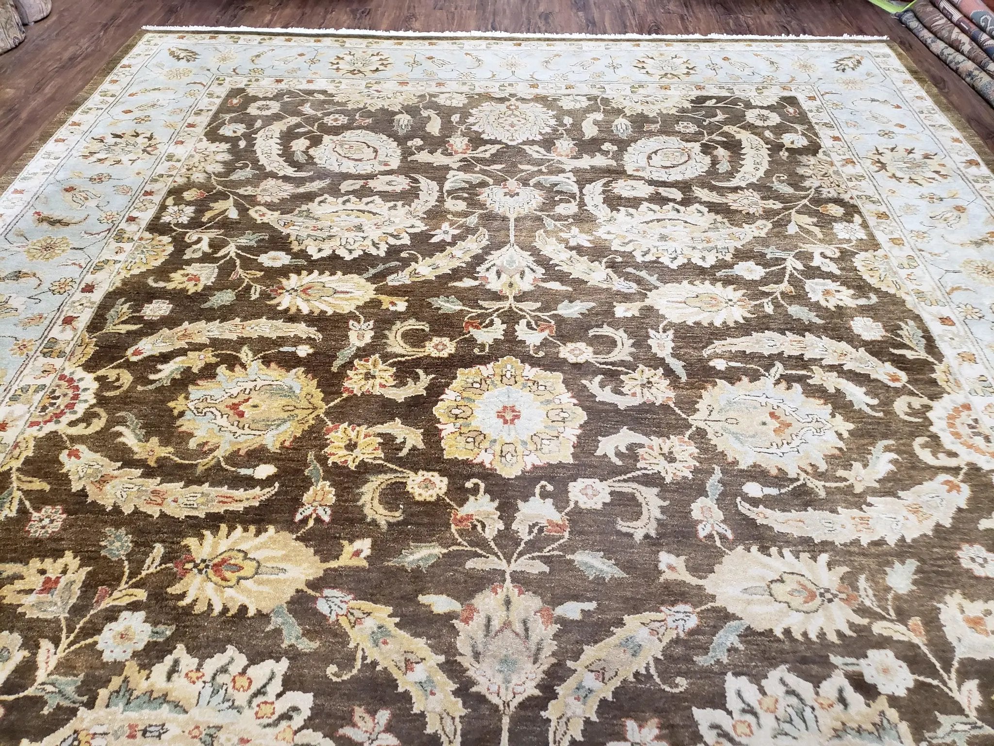 9x12 Vintage Handmade Wool Rug Carpet Indo Mahal Oushak Nice Brown Blue by Jewel Rugs