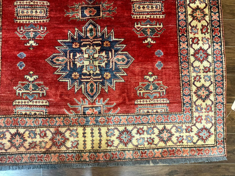 Square Turkish Rug 6x6, Azerbaijani Azeri Turkish Armenian Rug, Red Tan Blue, Geometric, Wool Carpet by Jewel Rugs