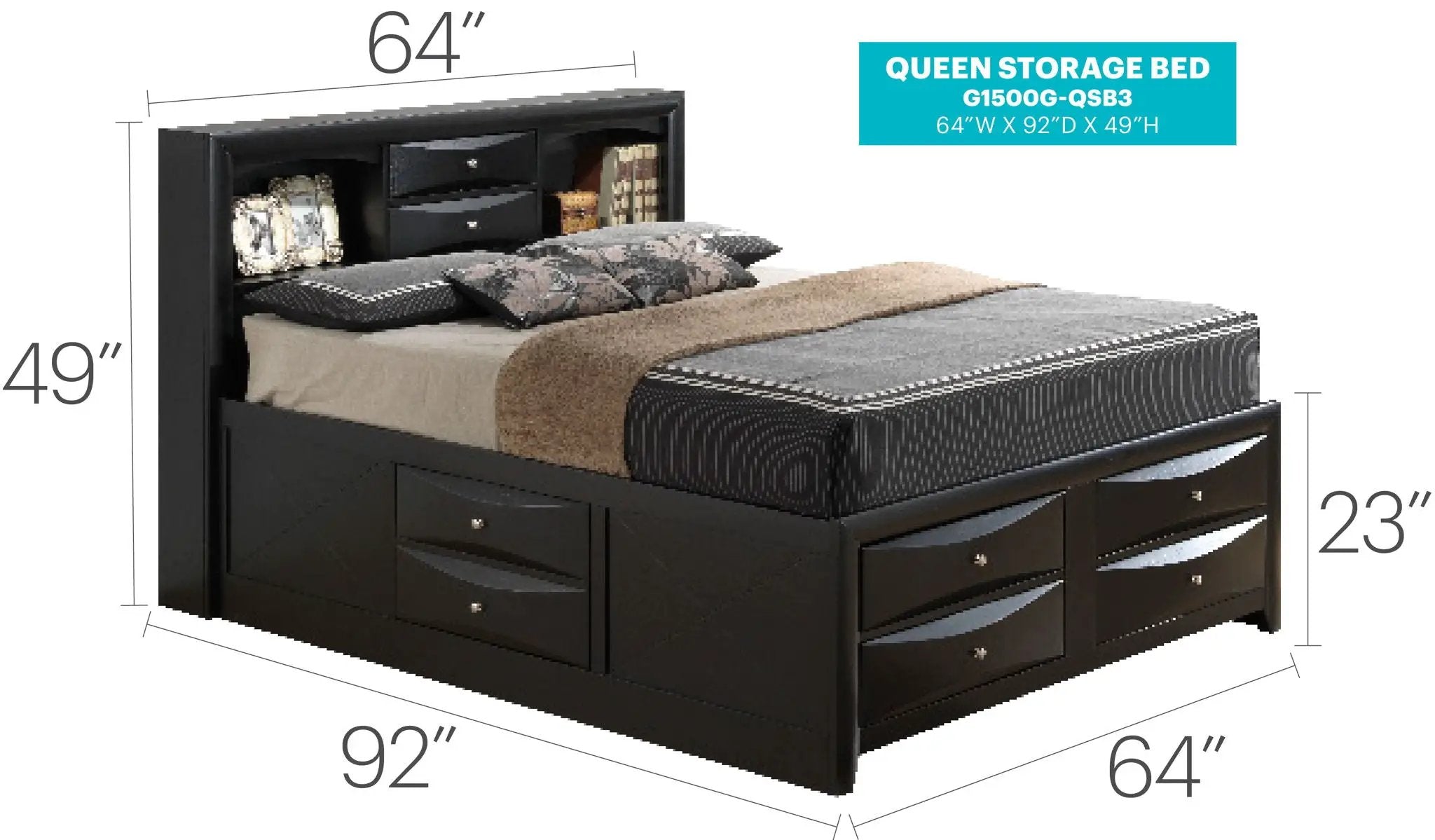 Modern Design Storage Bed With Bookcase Headboard by HouseOfZazla