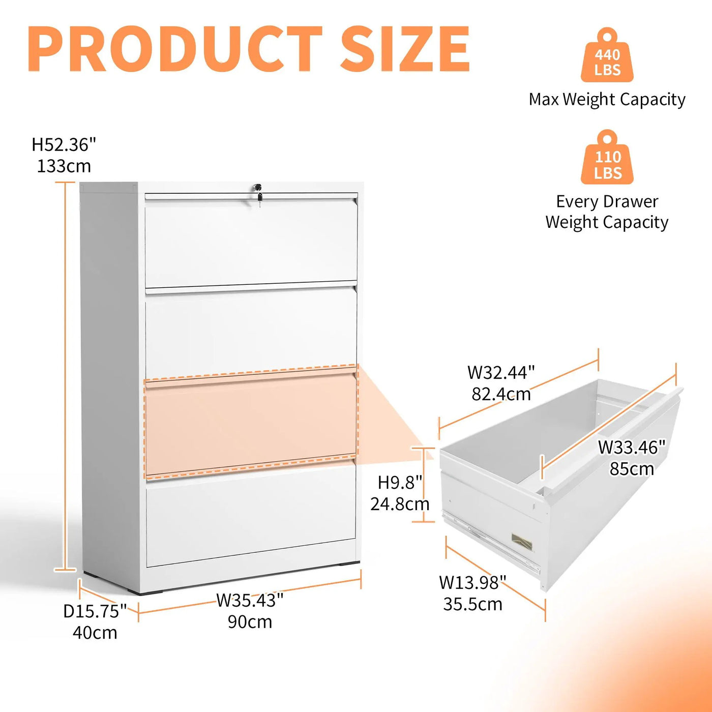 Premium Drawer Metal Lateral File Cabinet With Lock by HouseOfZazla