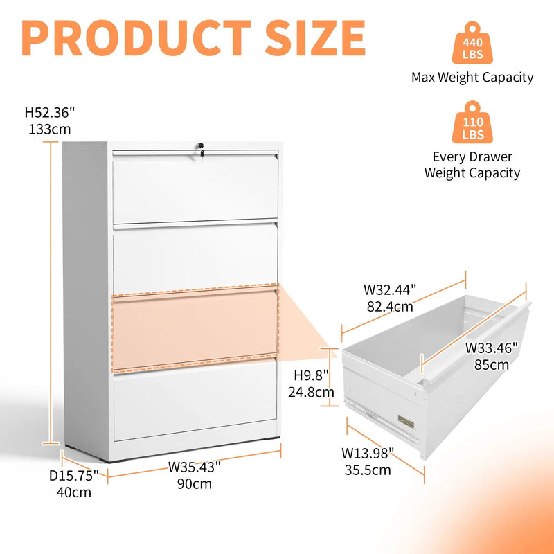 Premium Drawer Metal Lateral File Cabinet With Lock by HouseOfZazla