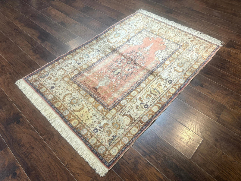 Silk Turkish Kayseri Rug 4x6, Haji Jalili Design, Vintage Rug by Jewel Rugs