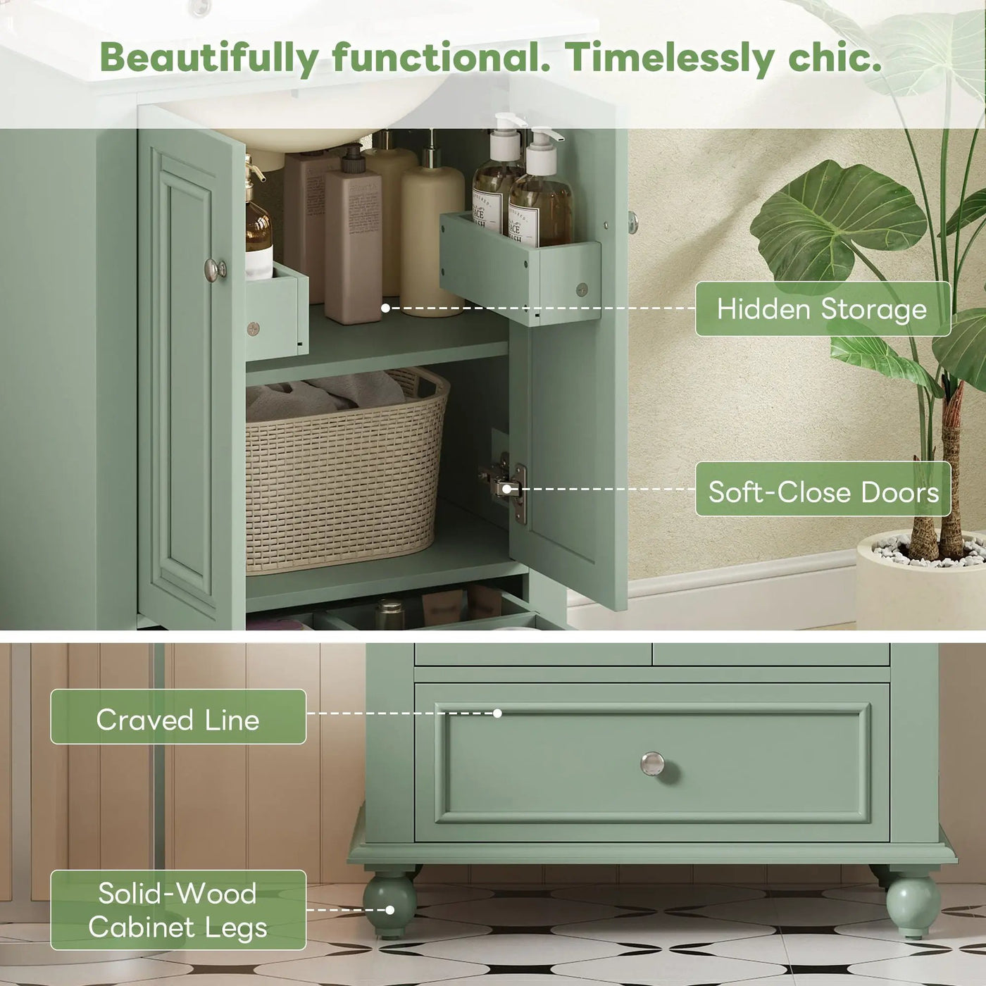 Modern Bathroom Vanity With Sink, Cabinet With Drawer And Dividers, Rectangular Storage Unit by HouseOfZazla