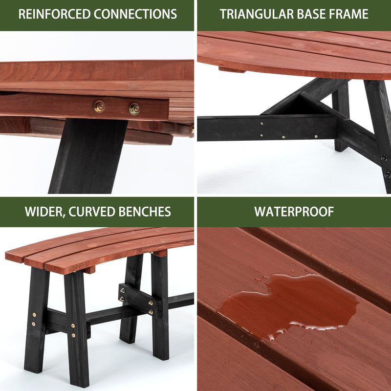 6-Person Semi-Circular Outdoor Solid Fir Wood Picnic Table Set, Rustic by HouseOfZazla