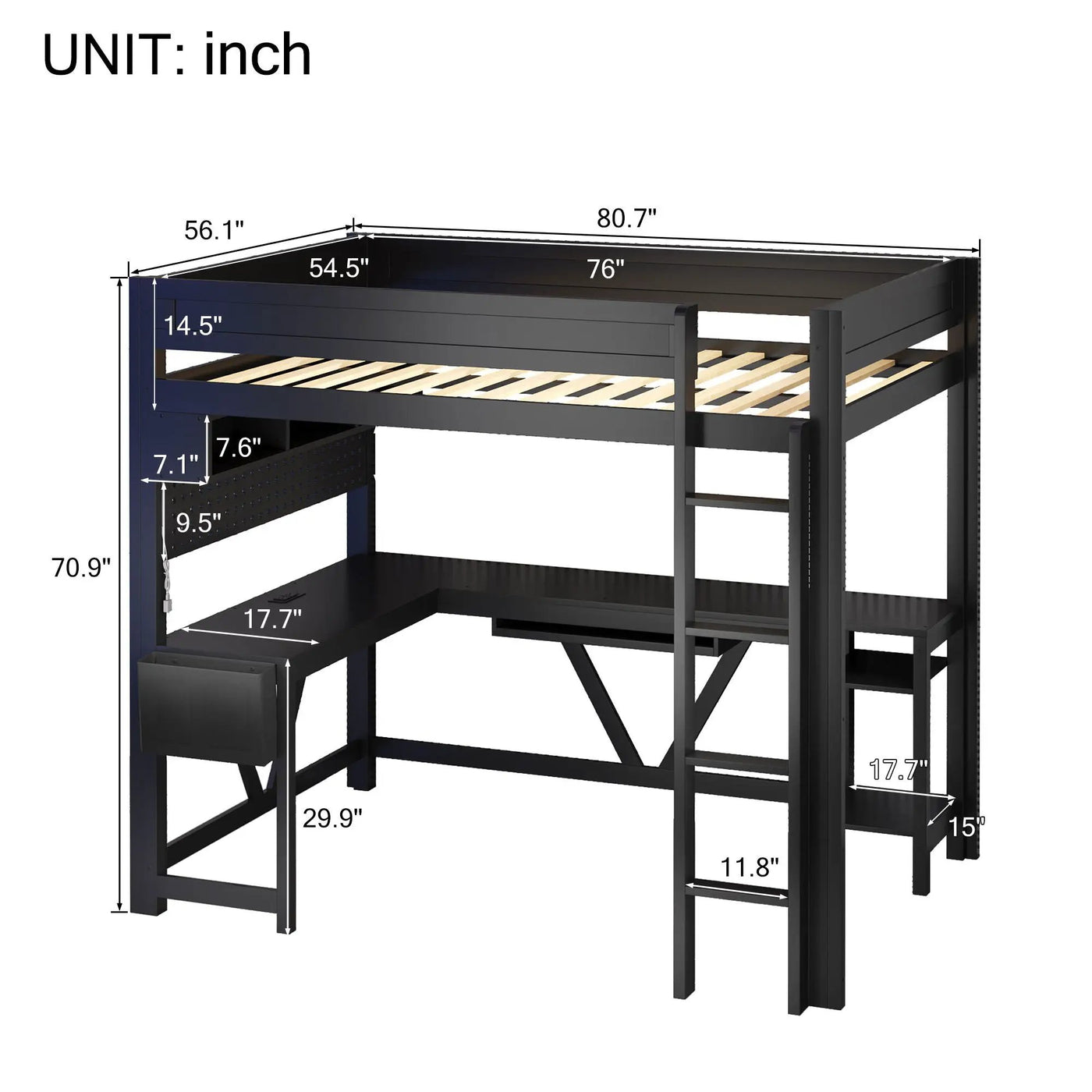 Gaming Loft Bed With Desk, Storage Shelves, LED And Charging Station by HouseOfZazla