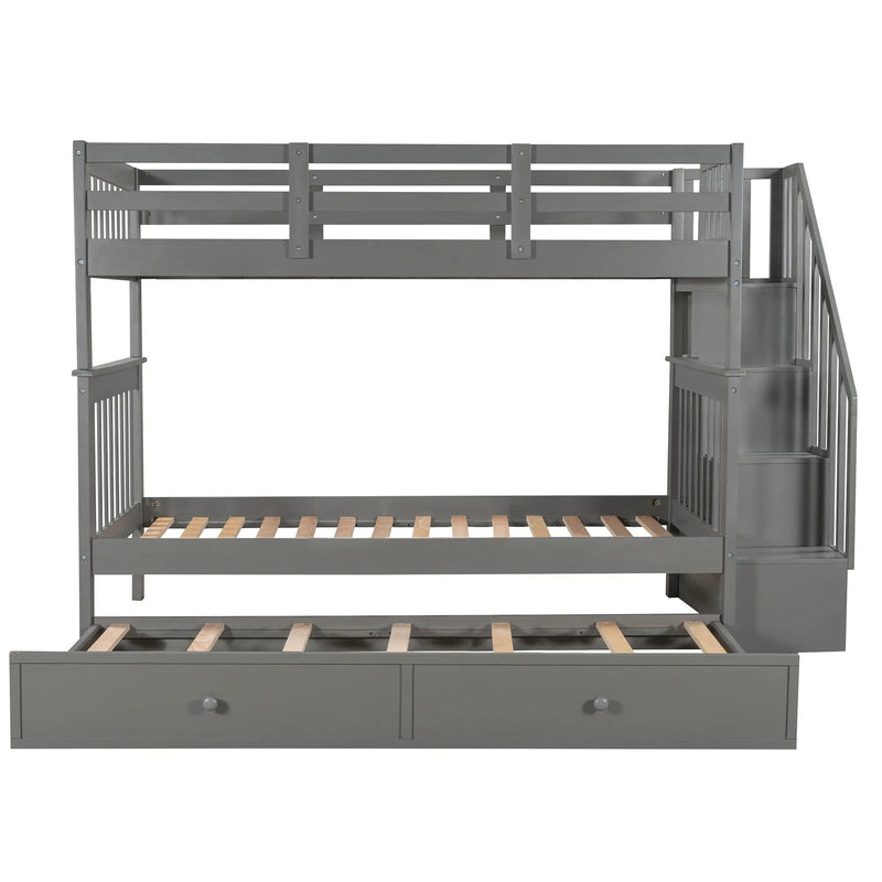 Stairway Bunk Bed With Storage And Guard Rail For Bedroom by HouseOfZazla