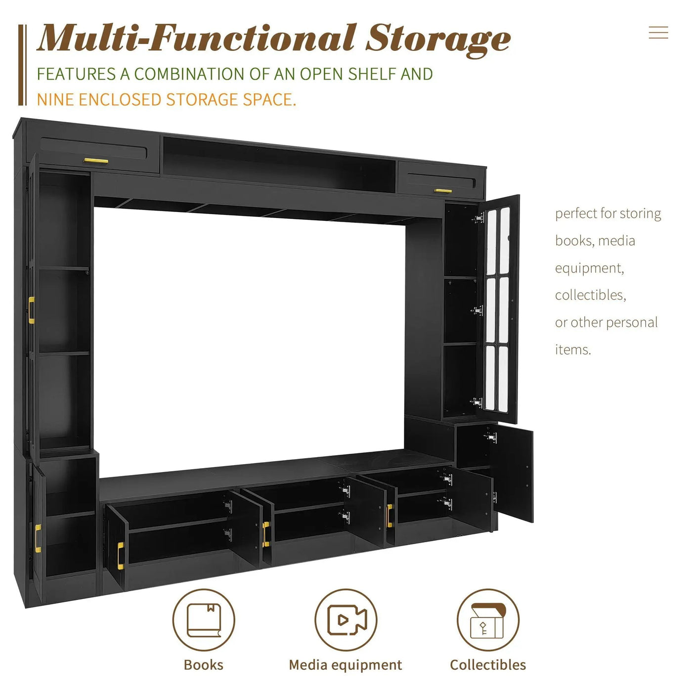 Wall Unit Entertainment Center With Bookshelves For TVs Up to 80" by HouseOfZazla
