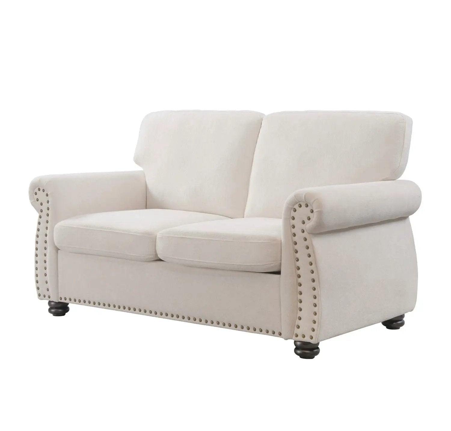 Soft Loveseat, Upholstered 2 Seater Couch, Loose Back Cushions And Turned Legs by HouseOfZazla