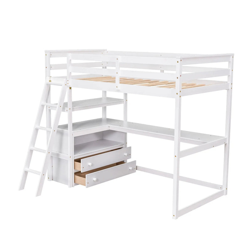 Modern Loft Bed With Built In Desk, Shelves, And 2 Drawers by HouseOfZazla