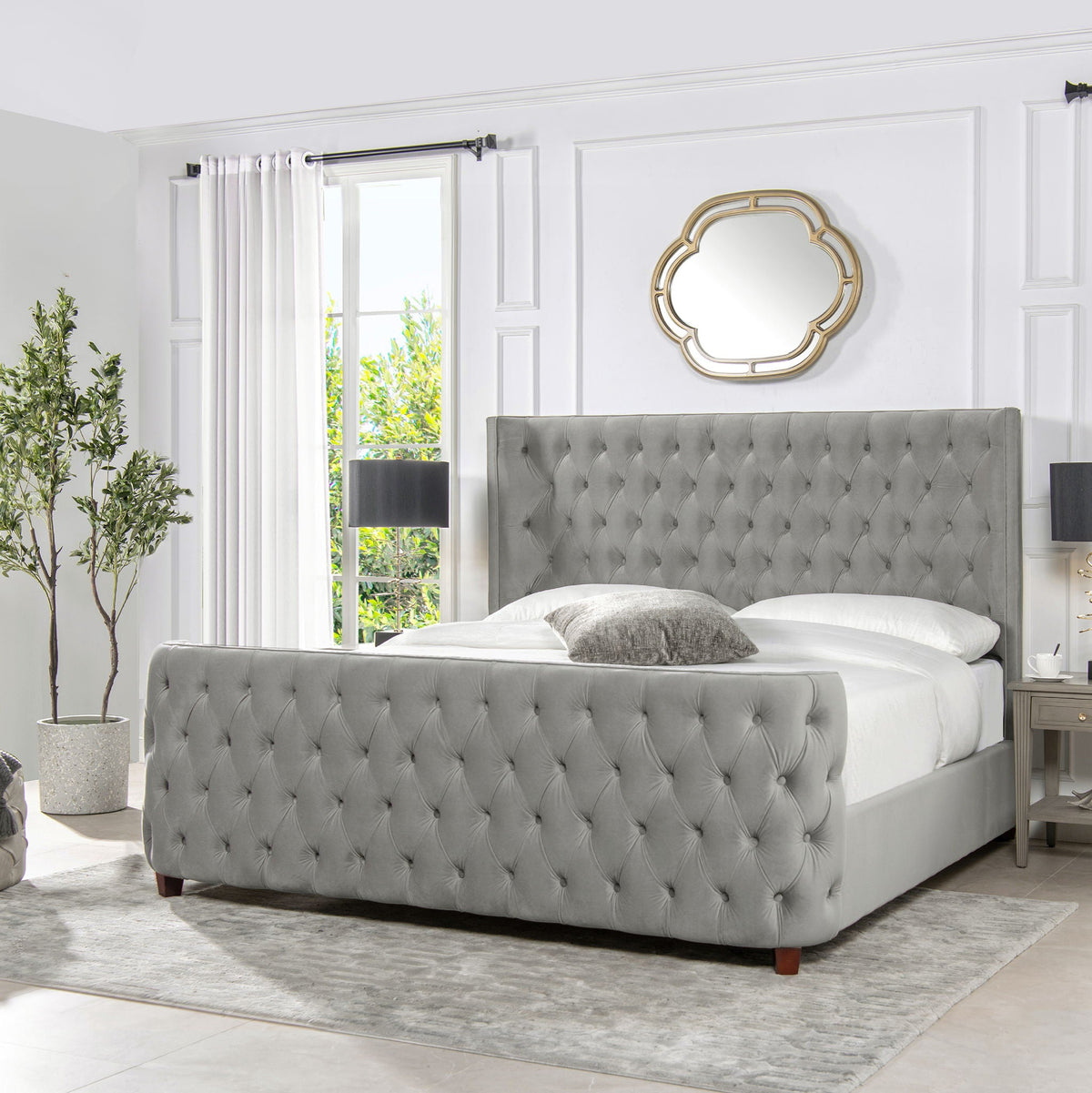 Tufted Panel Bed with Wingback Headboard and Footboard - Multiple Colors, photo 3 of 40