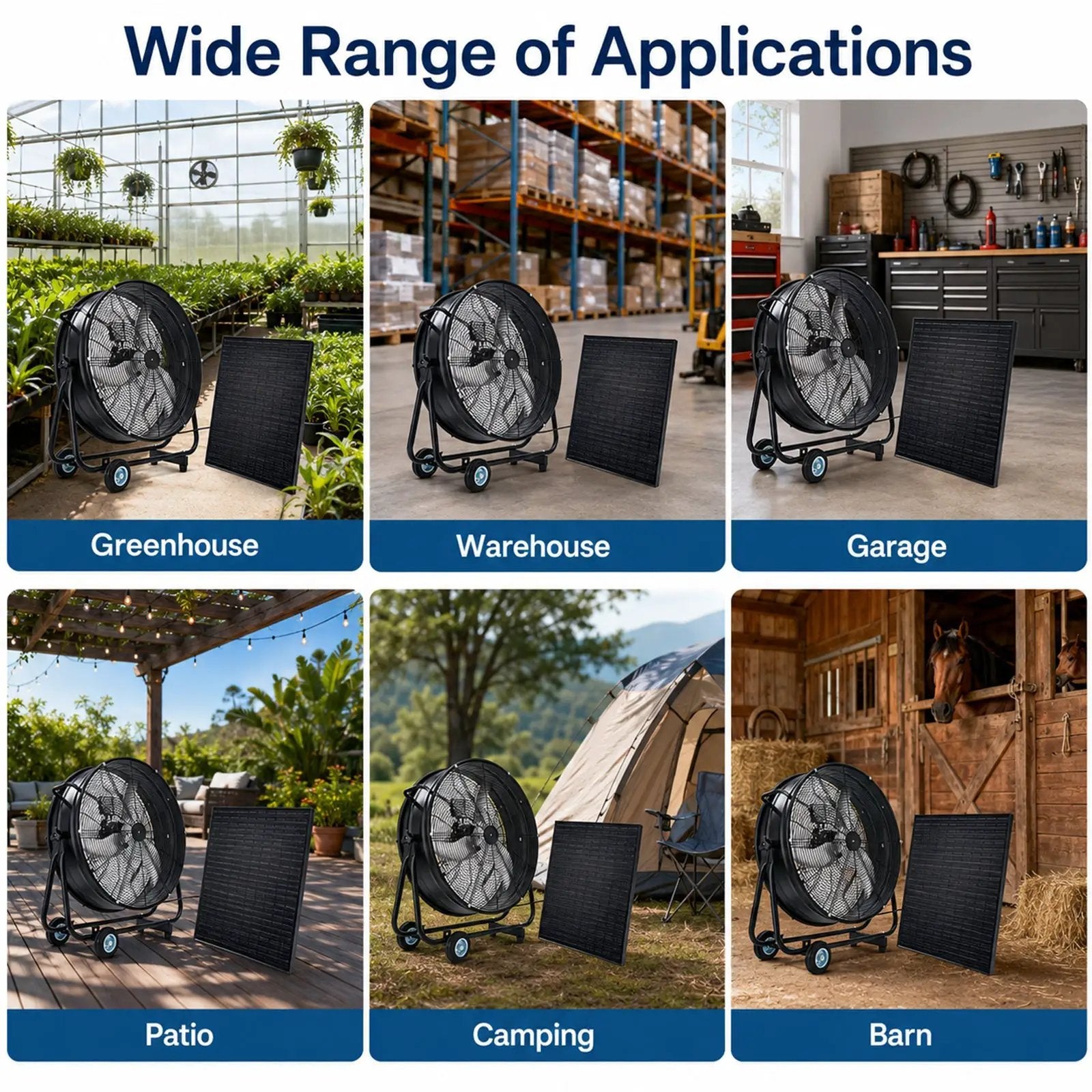 30" Wheeled Solar Fan with 140W Adjustable Monocrystalline Solar Panel by HouseOfZazla