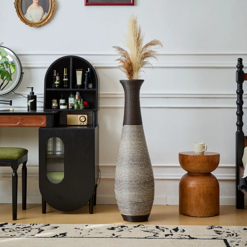Tall Standing Designer Floor Vase Durable Artificial Rattan Elegant 2 Tone Finish Ideal Decor Accent For Living Room, Bedroom, Entryway Stylish Home Decor Statement Piece - Black / Gray by Unique Piece Furniture