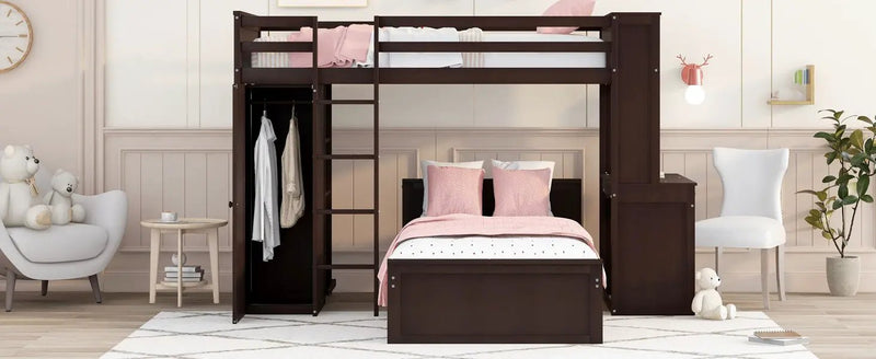 Loft Bed With A Stand Alone Bed, Shelves, Desk, And Wardrobe by HouseOfZazla