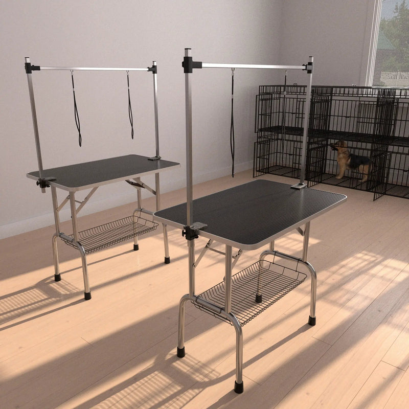 Professional Dog Pet Grooming Table Large Adjustable Heavy Duty Portable With Arm & Noose & Mesh Tray - Black by HouseOfZazla