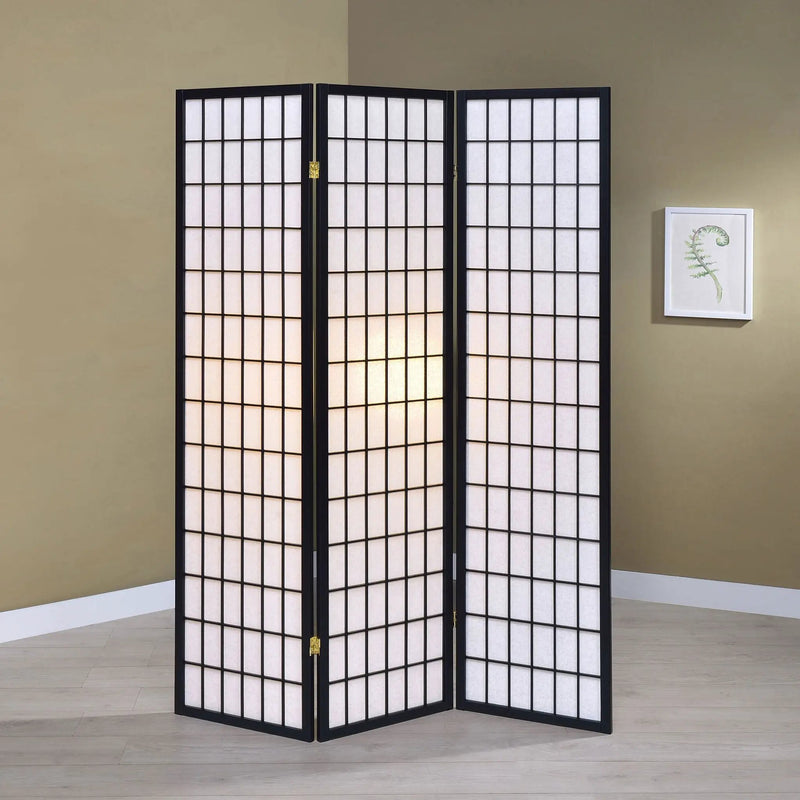 Carrie 3-Panel Room Divider Folding Shoji Screen Black by Unique Piece Furniture