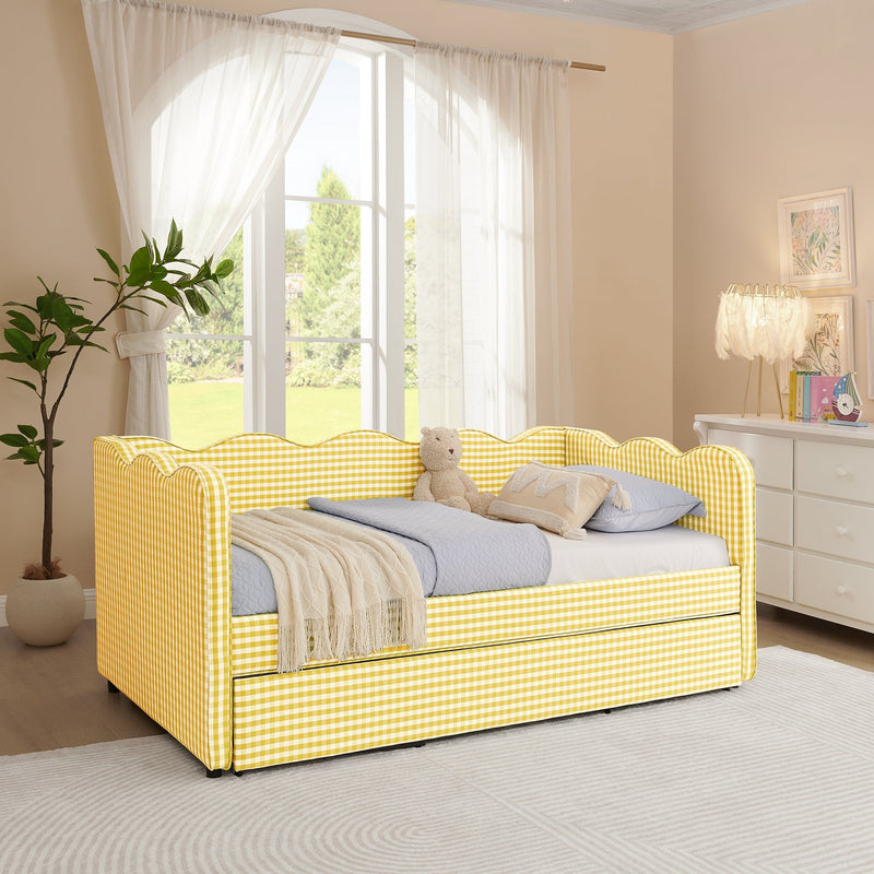 Cozy Gingham Daybed with Trundle Twin Size Sofa Bed by HouseOfZazla