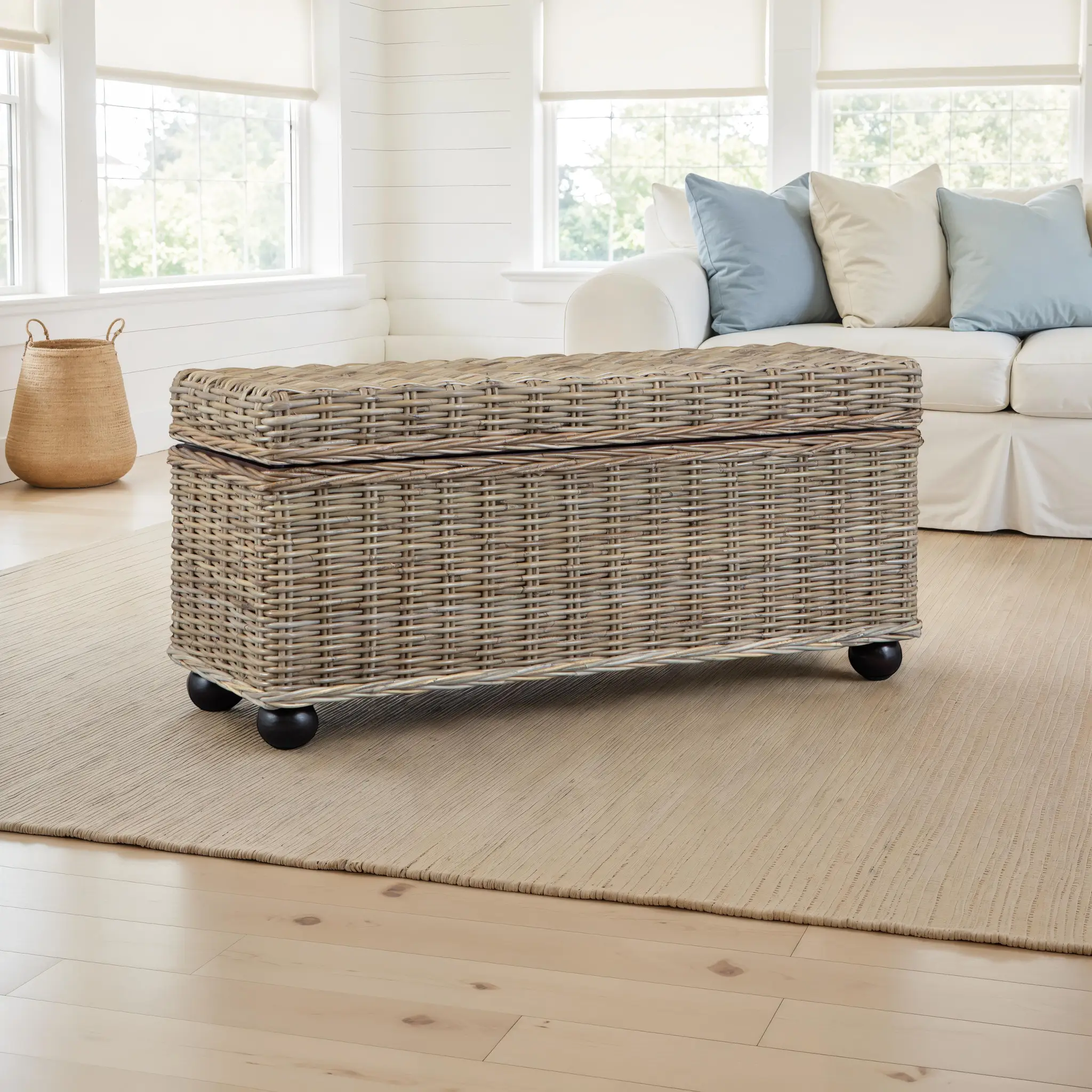 42" Kubu Rattan & Mahogany Lift-Top Storage Trunk by HouseOfZazla
