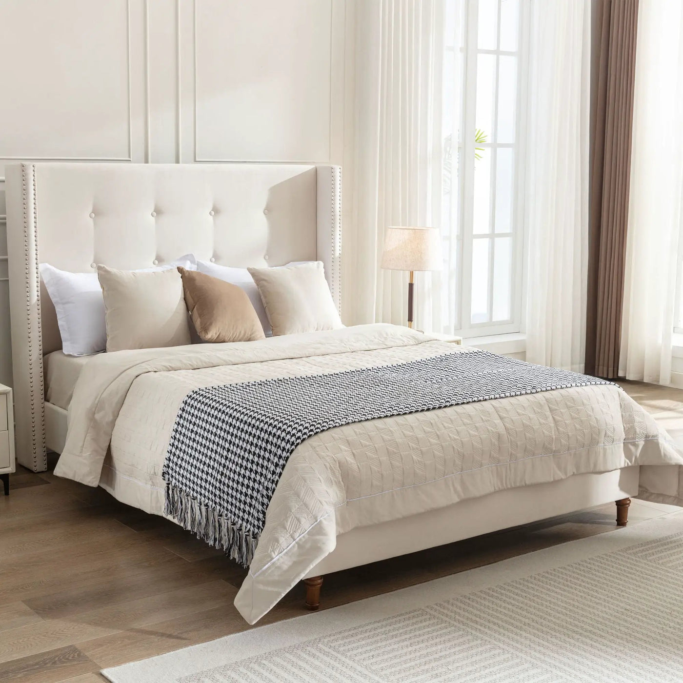 Peyton - Upholstered Bed With 54" High Headboard, Traditional Hand Buttoned Tufting by HouseOfZazla