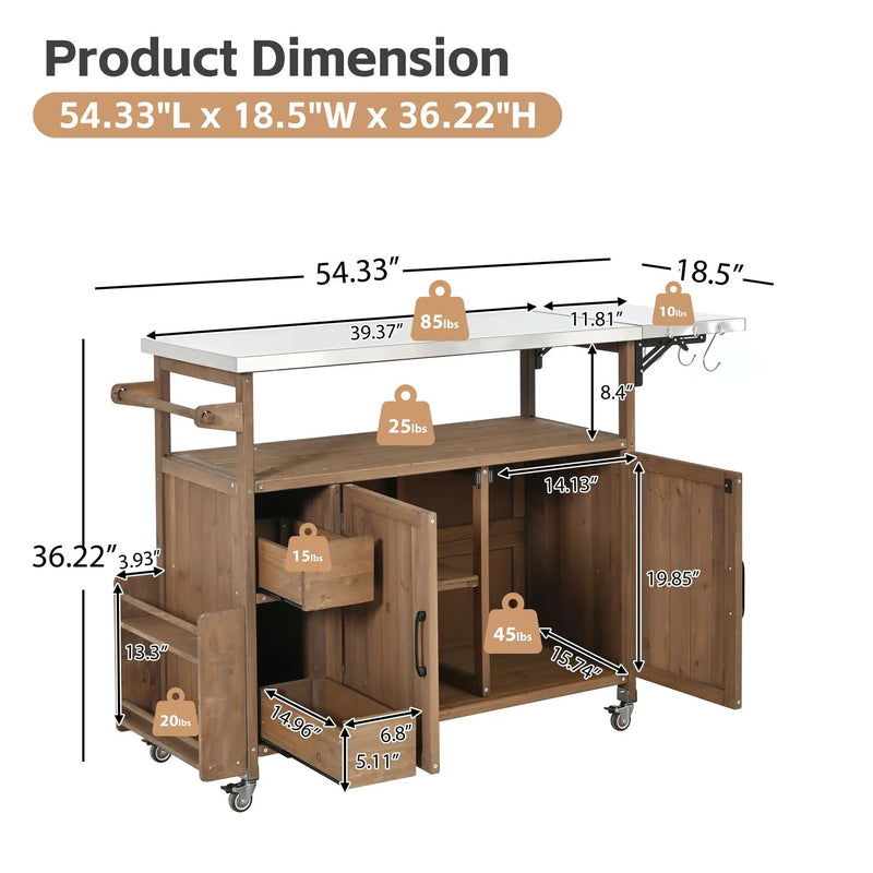 54.33' Farmhouse Rolling Outdoor Kitchen Cart by HouseOfZazla