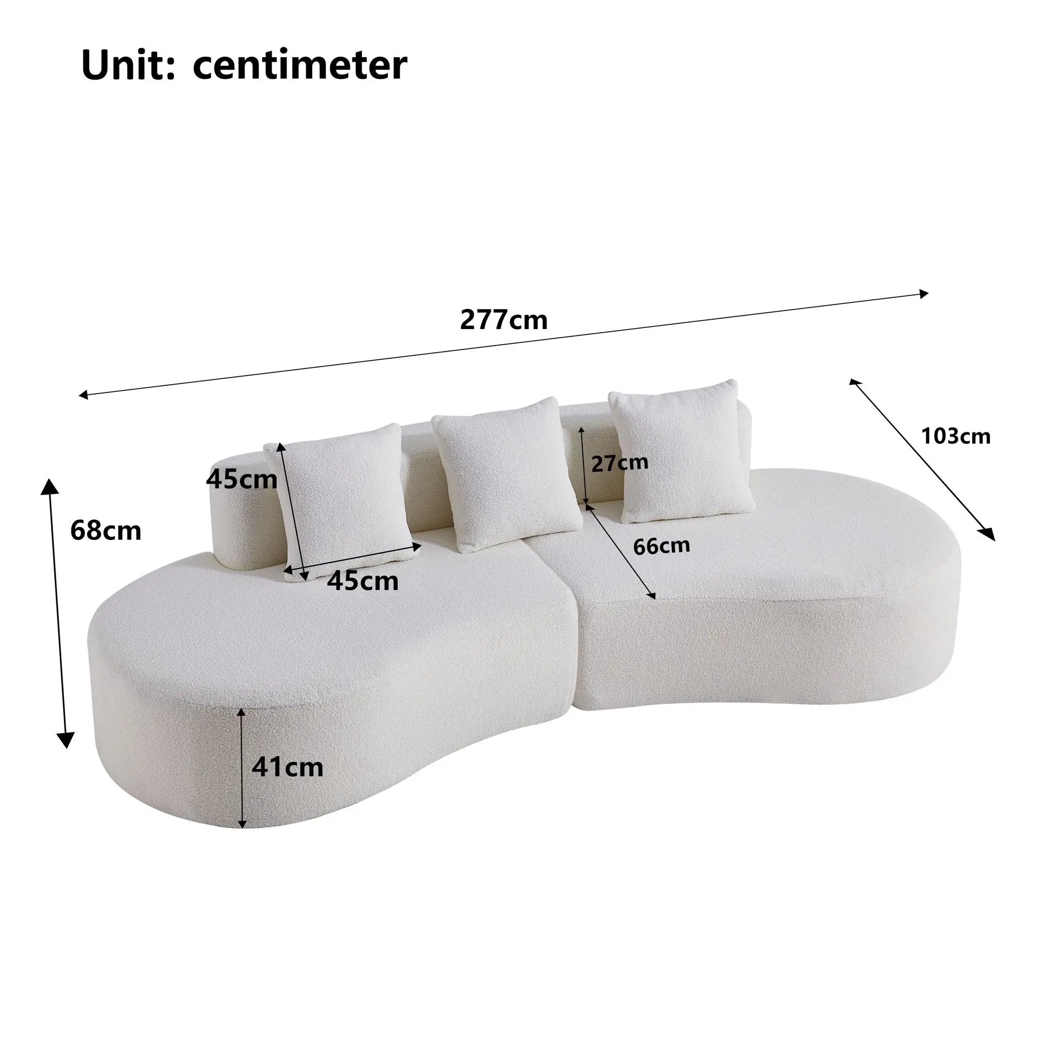 Curved Boneless Couch, Half Moon Sofa, 5 Seat Couch With High Density Foam Filled For Living Room - White by HouseOfZazla