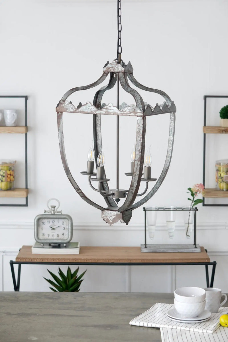 4 Light Metal Chandelier, Hanging Light Fixture With Adjustable Chain For Kitchen, Bulb Not Included - Gray by Unique Piece Furniture