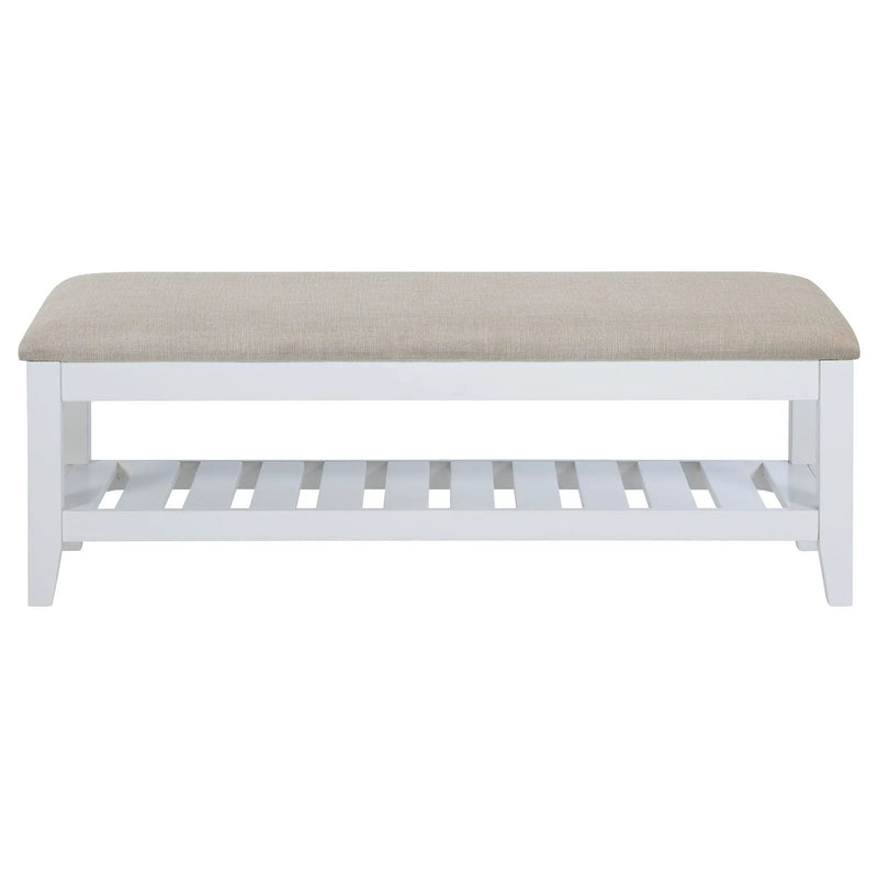 Bexhill Upholstered Rectangular Bench with Shelf White by Unique Piece Furniture