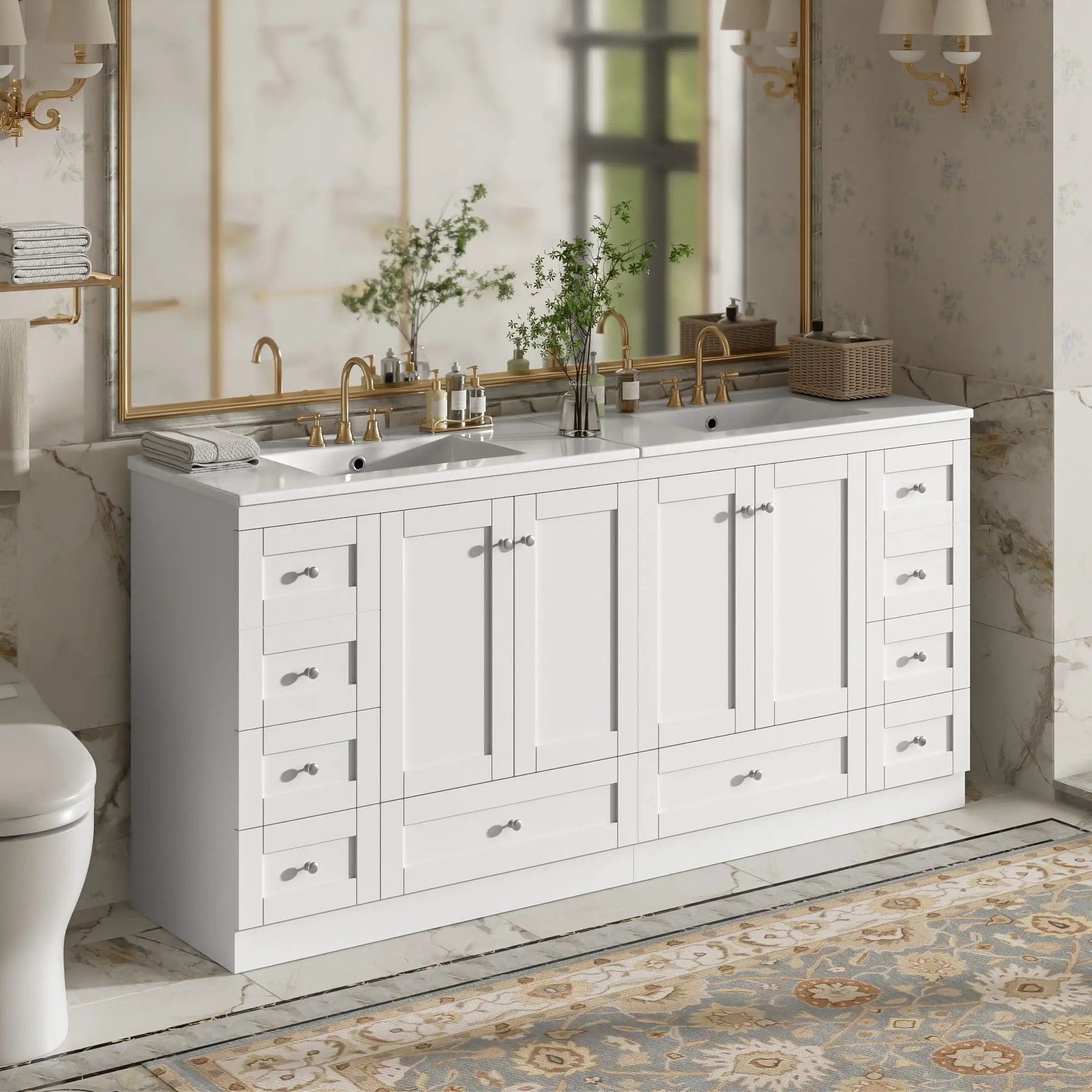 Shaker Free Standing Bathroom Vanity Cabinet & Sink, Soft Close Drawers, Soft Close Doors by HouseOfZazla