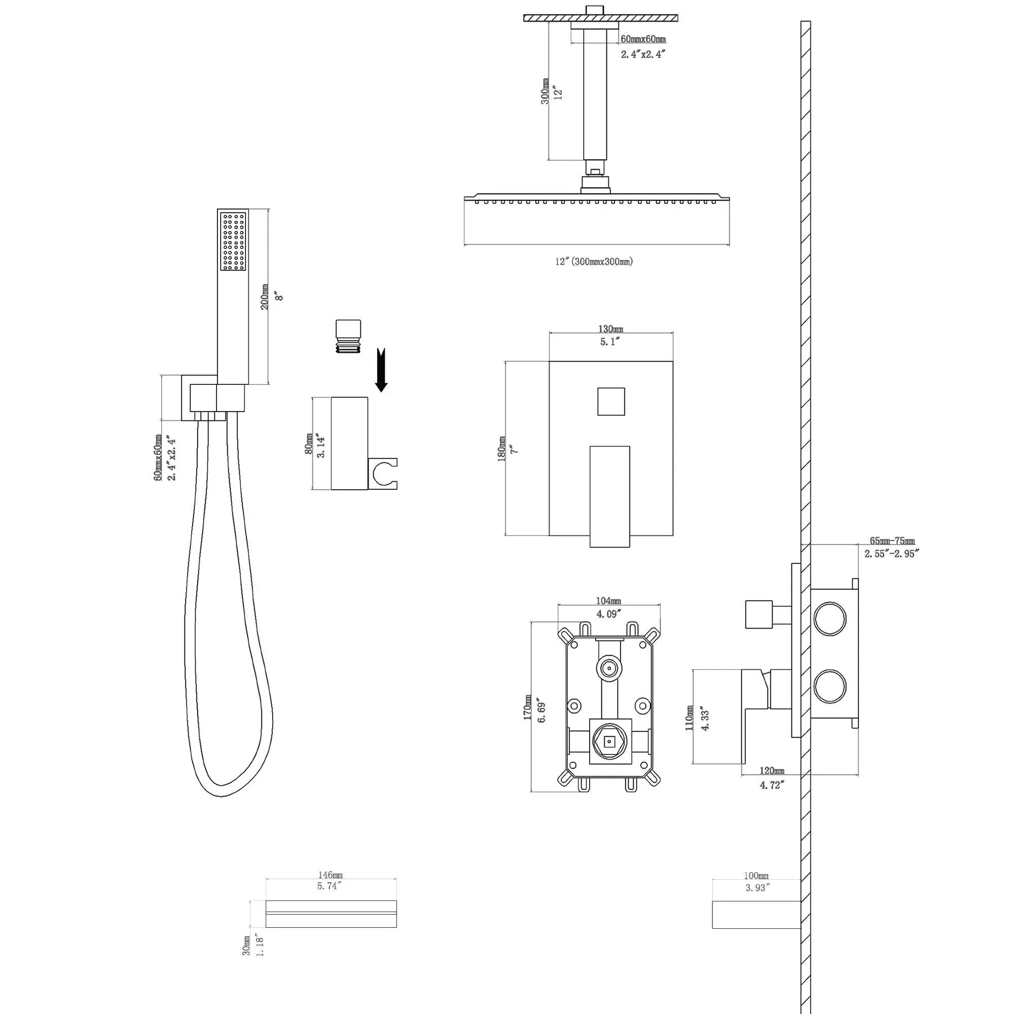 Shower System With Waterfall Tub Spout And 12" Ceiling Mount Square Shower Head - Oil-Rubbed Bronze by HouseOfZazla