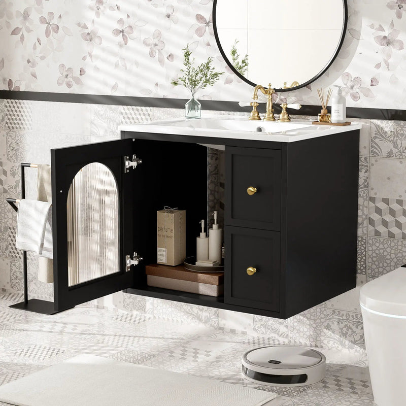 Wall-Mounted Bathroom Vanity Set With Sink, 2 Drawers And Soft-Close Door by Unique Piece Furniture