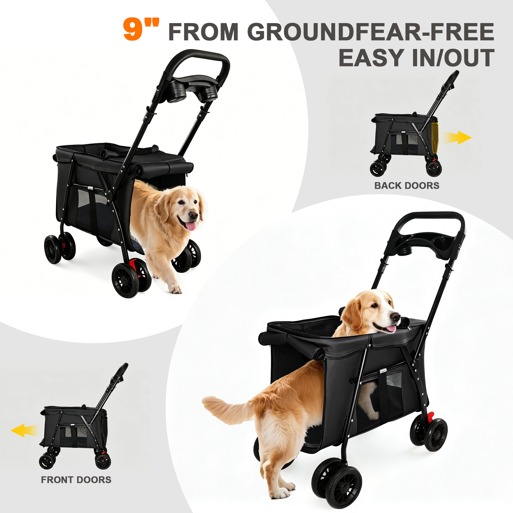 Pet Stroller Foldable 4-Wheel Design with Breathable Mesh by HouseOfZazla