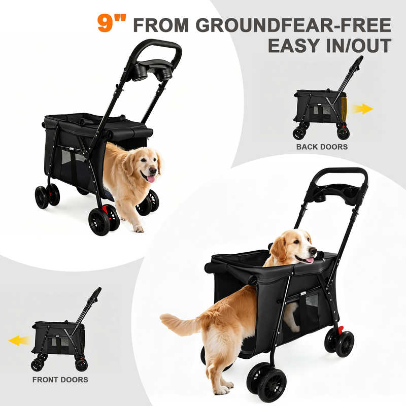 Pet Stroller Foldable 4-Wheel Design with Breathable Mesh by HouseOfZazla