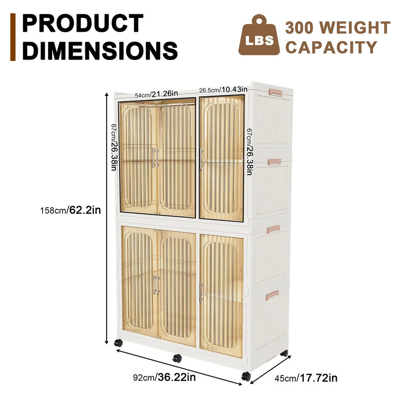 Portable Wardrobe Closet Storage Organizer For Clothes, 6 Magnetic Doors With 6 Cubes & 2 Hanging Rods, 6 Hangers - Cream White by Unique Piece Furniture