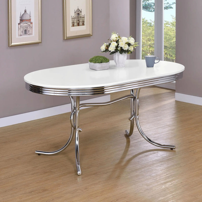 Retro Oval 60-inch Wood Top Dining Table White and Chrome by Unique Piece Furniture
