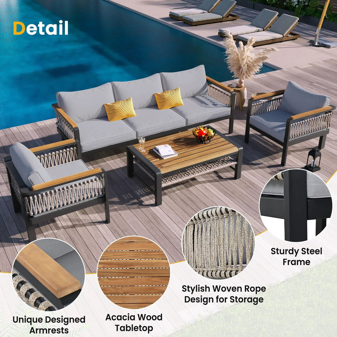 4 Pieces Outdoor Sectional Sofa Set 5 Person Patio Seating Group Outdoor Conversation Set With Cushions And A Coffee Table For Patios by Unique Piece Furniture
