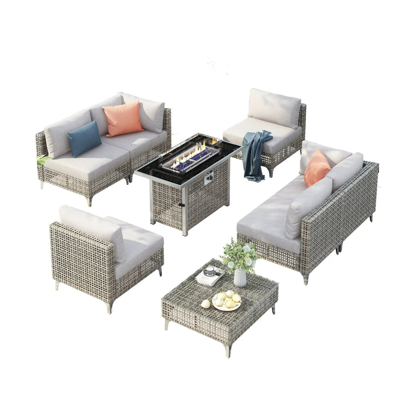 K&K Patio 8-Piece Patio Furniture Set with 43" Fire Pit Table by HouseOfZazla