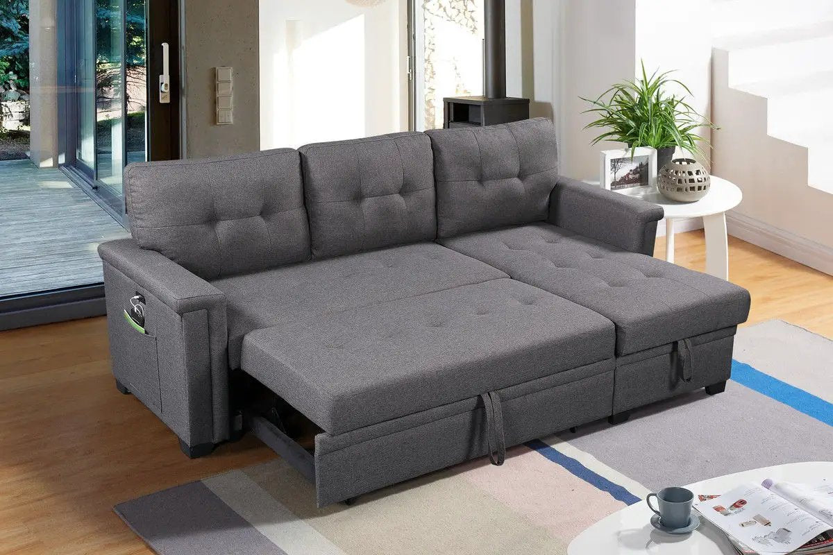 Ashlyn - Reversible Sleeper Sectional Sofa With Storage Chaise, USB Charging Ports And Pocket by HouseOfZazla
