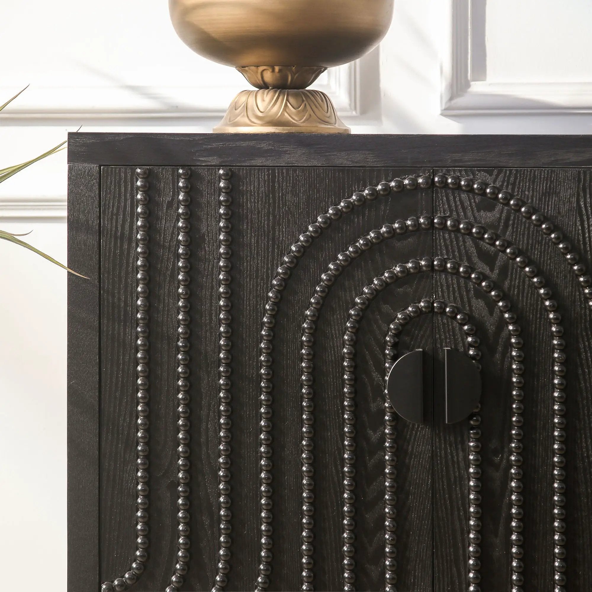 Modern Sideboard Cabinet With Decorative Nailhead Accents, Stylish Storage Solution For Dining, Living Rooms - Black by HouseOfZazla