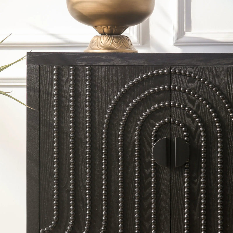 Modern Sideboard Cabinet With Decorative Nailhead Accents, Stylish Storage Solution For Dining, Living Rooms - Black by HouseOfZazla