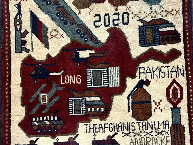 Afghan War Rug 2 x 2.6, Guns Tanks Helicopters by Jewel Rugs
