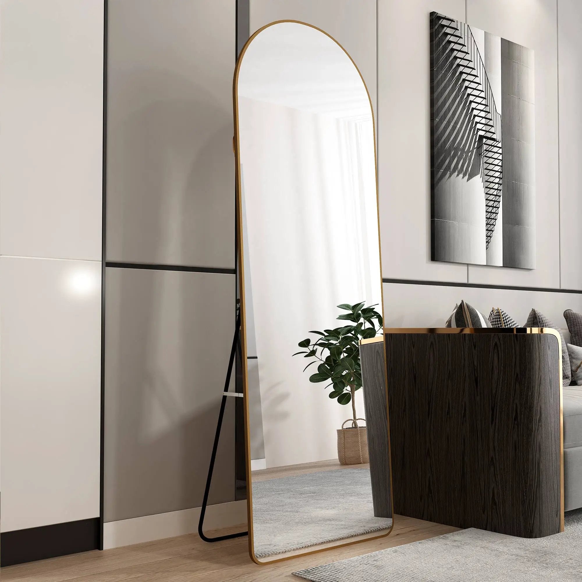 The 4th Generation Floor Mounted Full Length Mirror with Gold Frame by HouseOfZazla