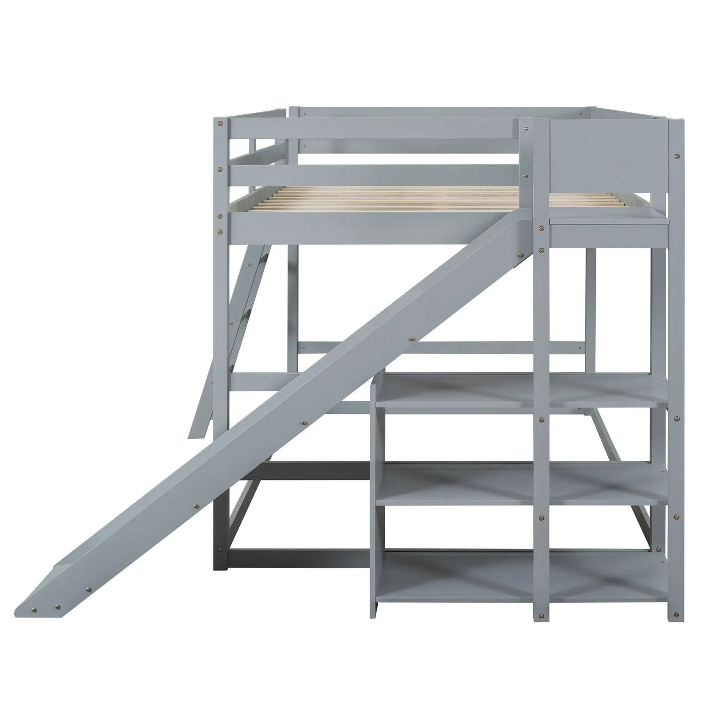 Bunk Bed With Ladder, Slide, And Shelves Pine Wood by HouseOfZazla