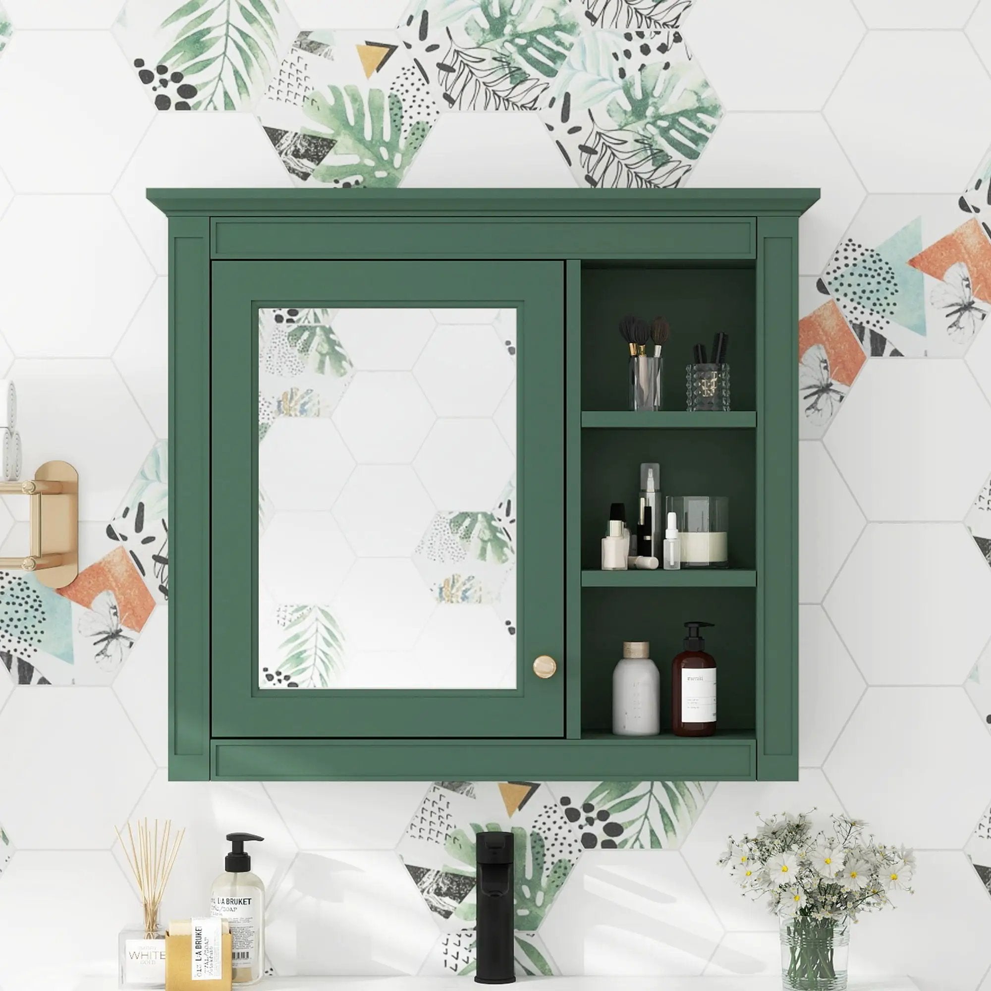 Wall Mounted Medicine Cabinet With Mirror And 3 Open Shelves by Unique Piece Furniture
