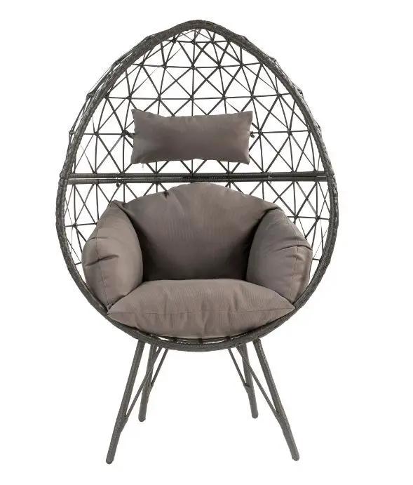 Aeven - Patio Lounge Chair - Light Gray Fabric & Black Wicker by Unique Piece Furniture